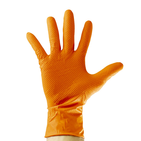 LUVAS DE NITRILO COR-DE-LARANJA 7.0 MIL TAMANHO:L (100 UNIDADES) TEXTURA DIAMANTE JBM 53552